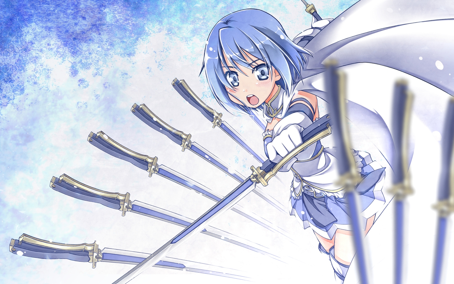 blue_eyes, blue_hair, cape, elbow_gloves, gloves, mahou_shoujo_madoka_magica, miki_sayaka, shinohara_shinome