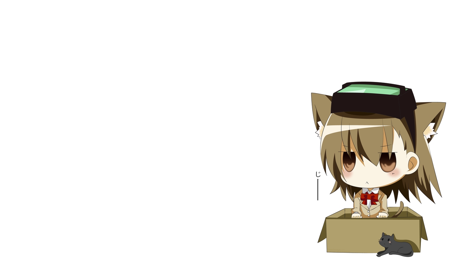 animal, animal_ears, bow, brown_eyes, brown_hair, cat, catgirl, goggles, misaka_imouto, rubii, tail, vector, watermark, white