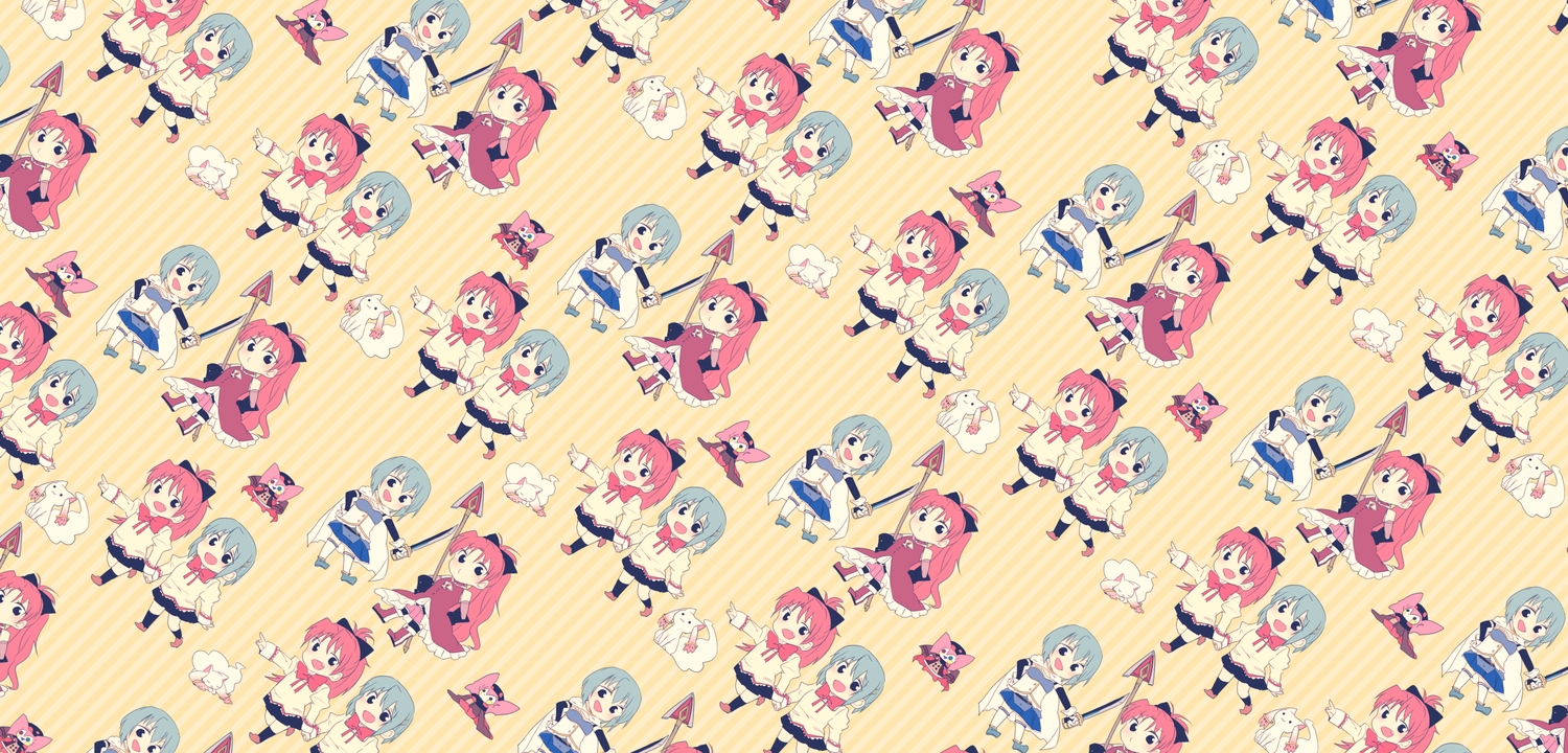 black_eyes, blue_hair, cape, charlotte_(mahou_shoujo_madoka_magica), chibi, dress, kyuubee, long_hair