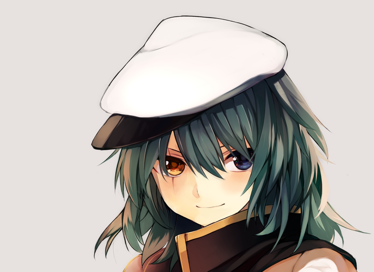 anthropomorphism, bicolored_eyes, close, green_hair, hat, kantai_collection, kiso_(kancolle), shiorinda