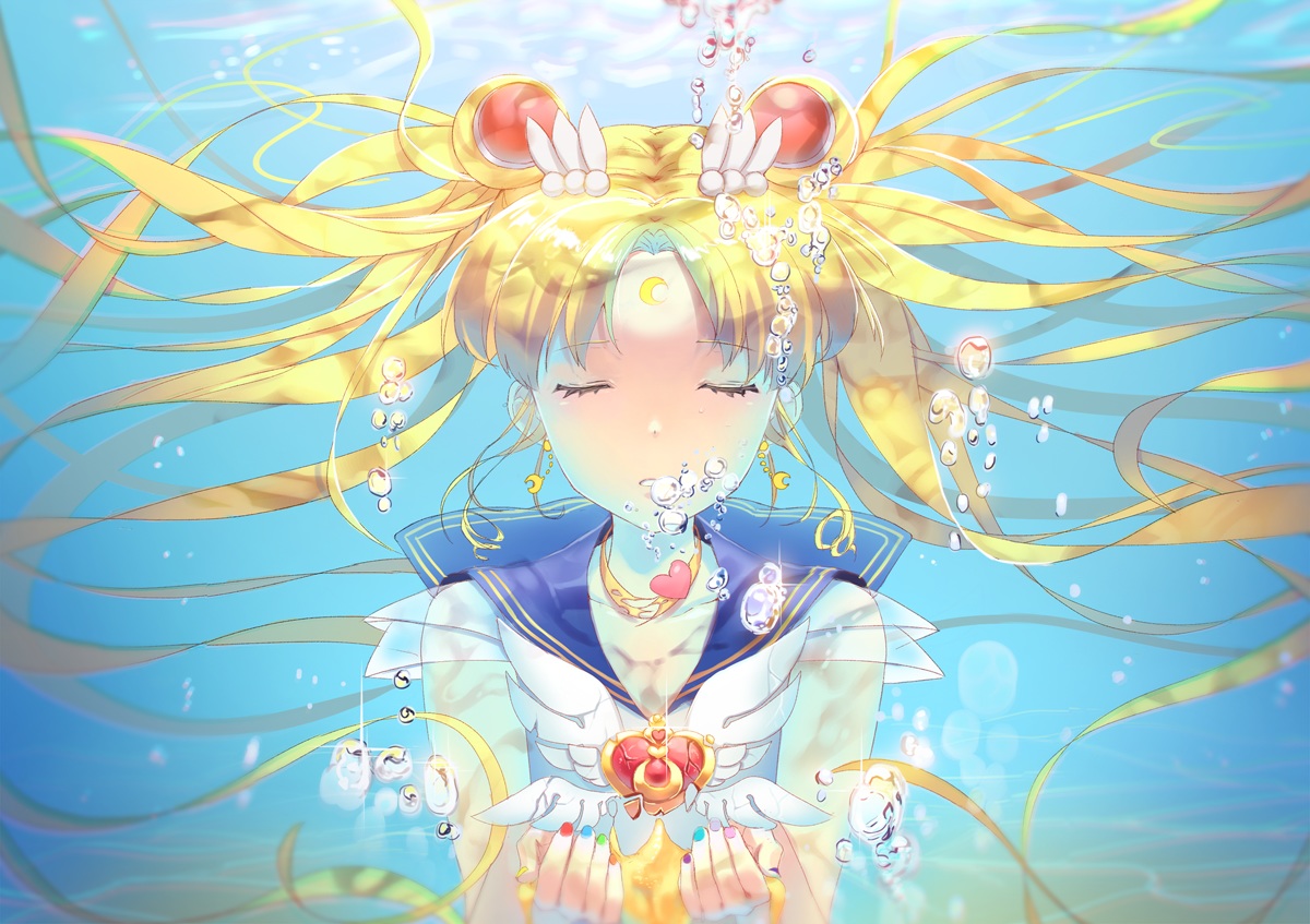 blonde_hair, bubbles, cherinova, long_hair, sailor_moon, sailor_moon_(character), tsukino_usagi, underwater, water