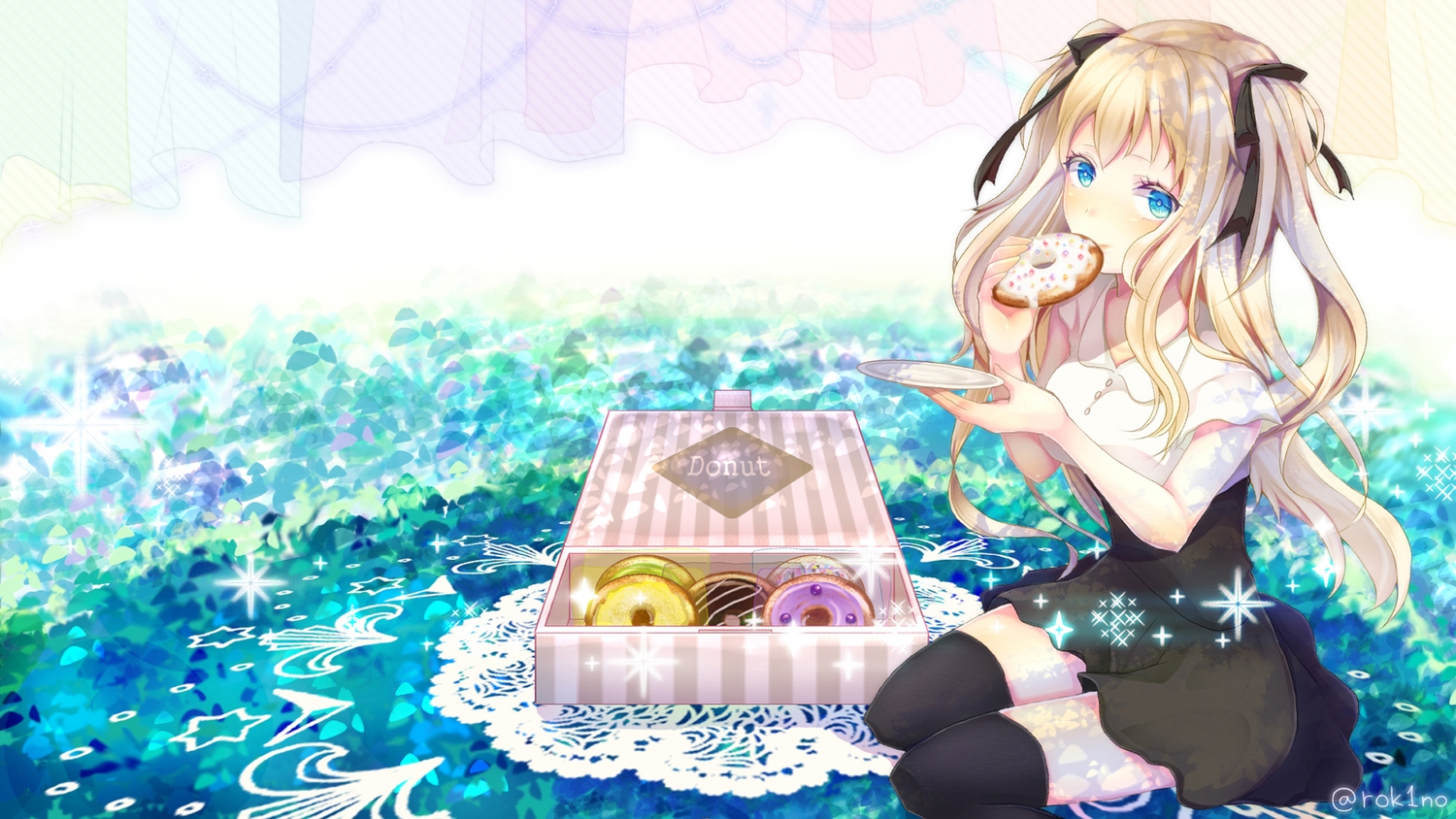 akatsuki_rokino, blonde_hair, blue_eyes, food, seeu, vocaloid