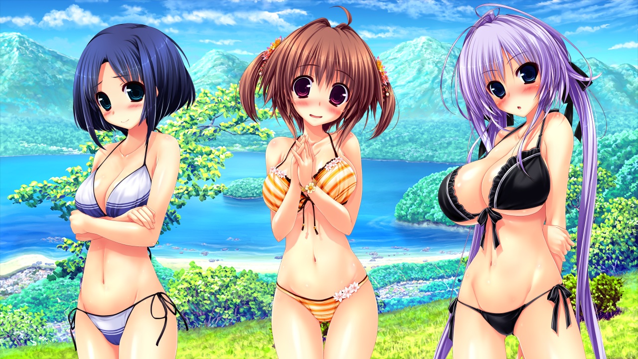 bikini, blush, clochette, game_cg, hoshizaki_ouka, oshiki_hitoshi, sakigake_generation, shikishima_natsume