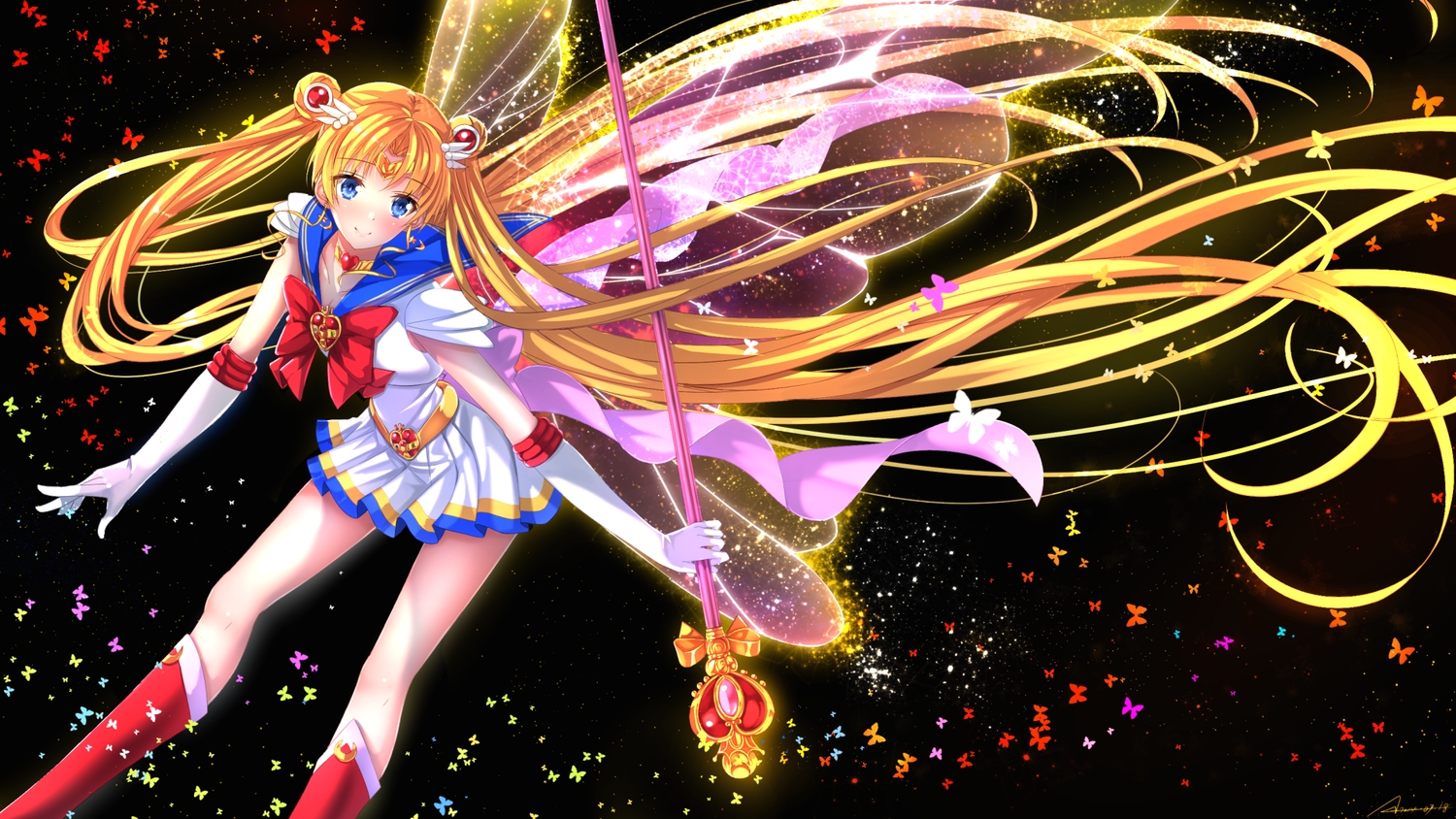blonde_hair, blue_eyes, bow, elbow_gloves, gloves, long_hair, ribbons, sailor_moon