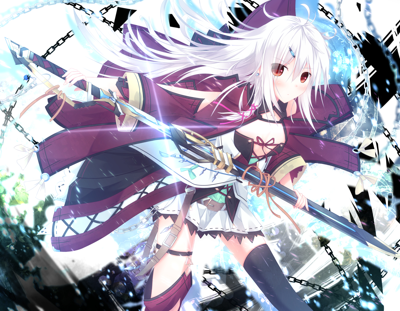 chain, garter, long_hair, original, ozshia_(shia-ushio), red_eyes, sword, weapon