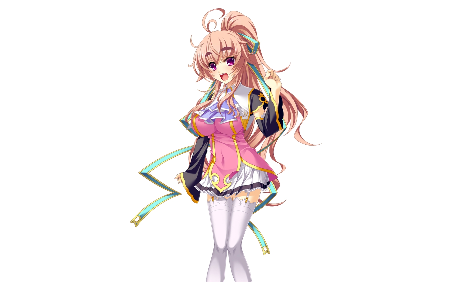 baseson, koihime_eiyuutan, long_hair, pink_hair, ponytail, purple_eyes, school_uniform, skirt