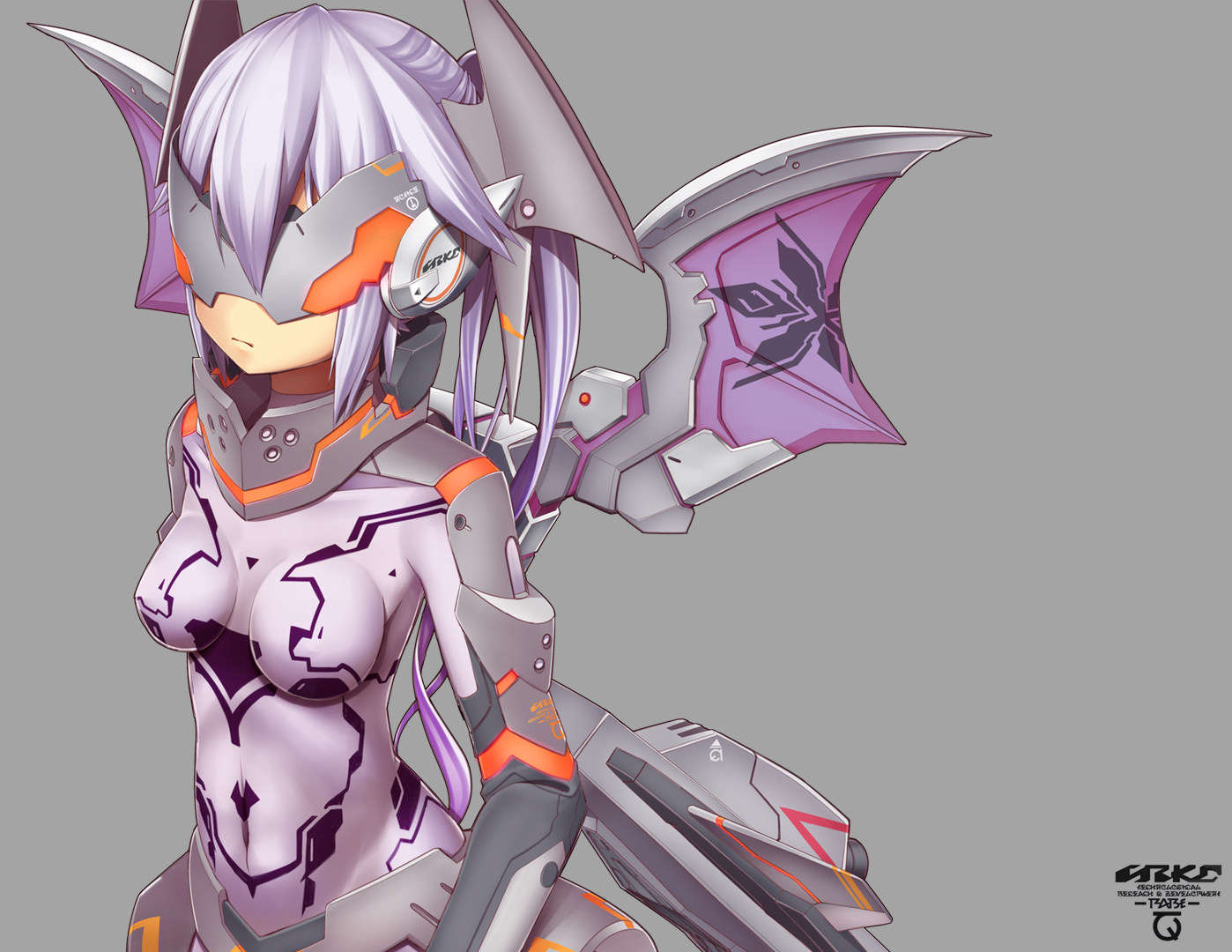 bodysuit, mask, phantasy_star_online, purple_hair, skintight, wings, yosugara_shou