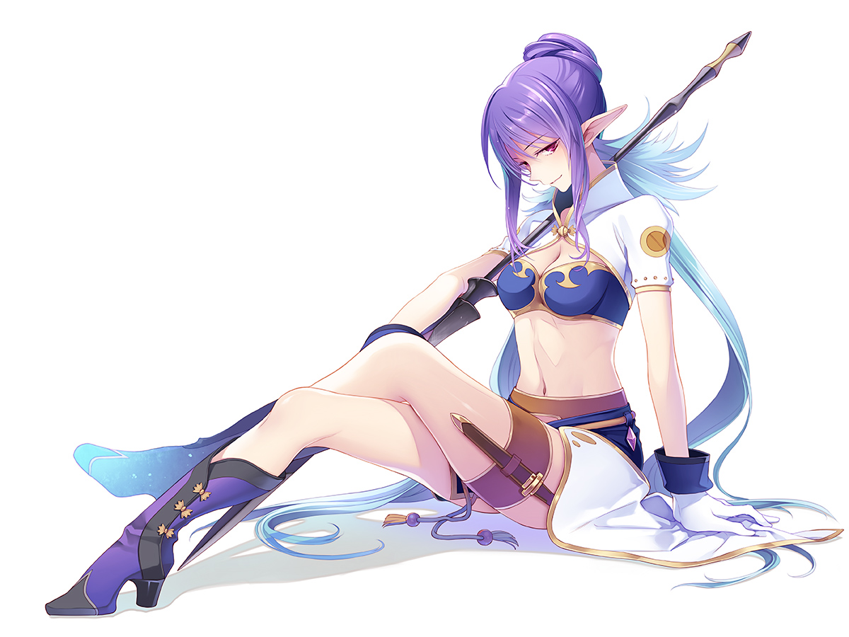 blue_hair, boots, breasts, cleavage, gloves, judith, knife, long_hair