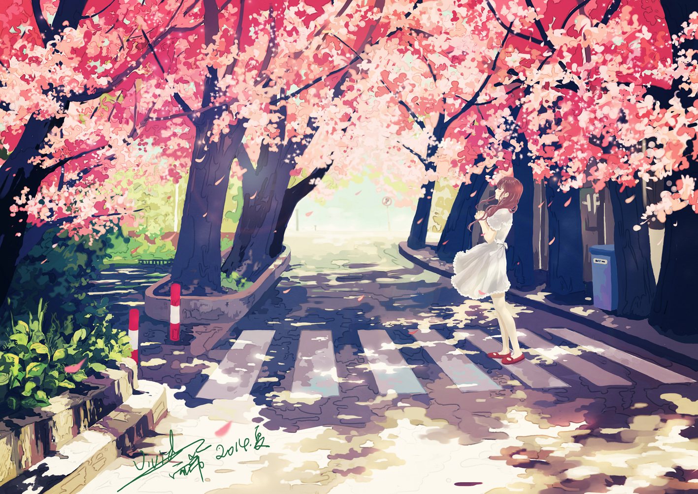 cherry_blossoms, dress, flowers, original, signed, vividyuxi