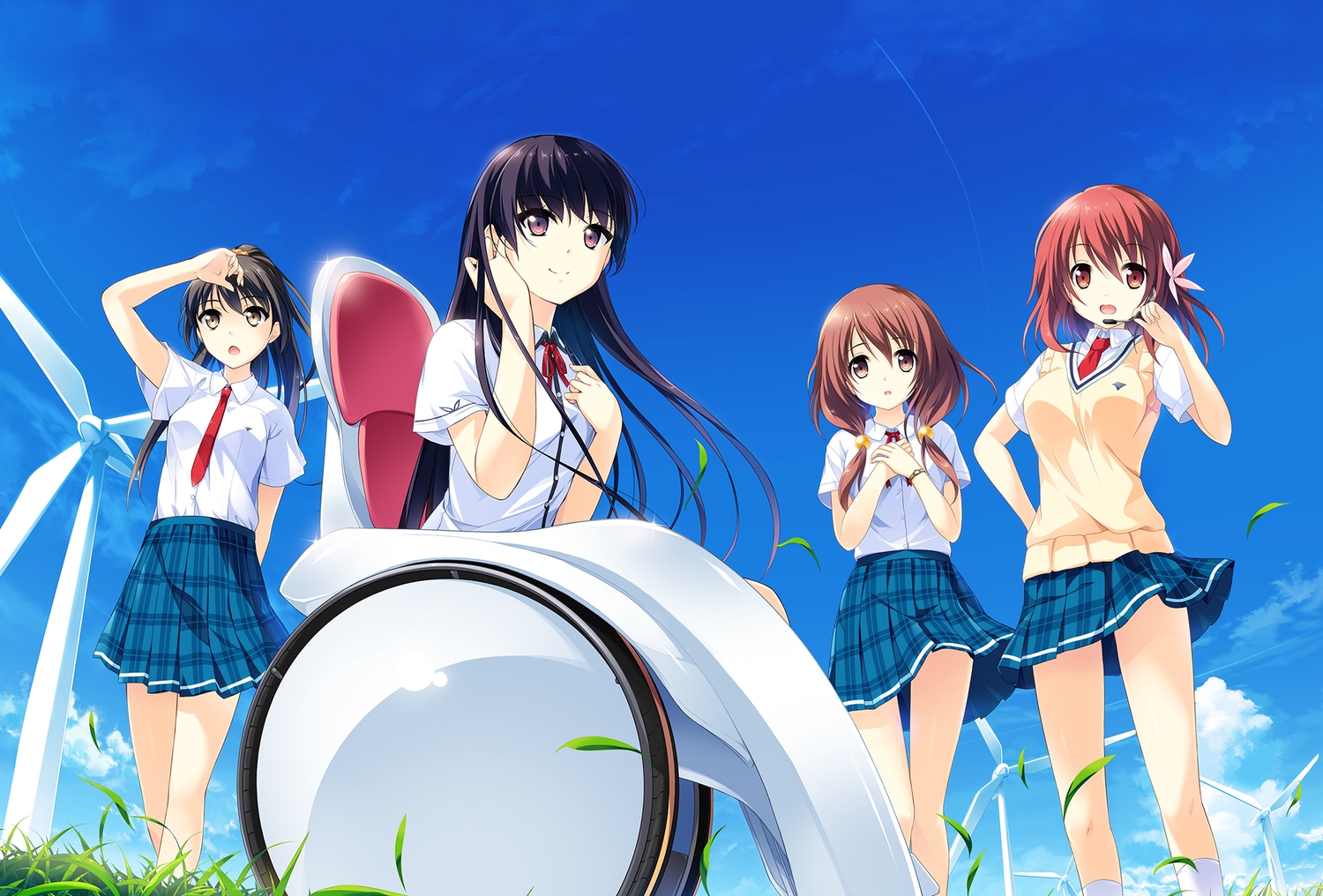 grass, habane_kotori, himegi_ageha, himegi_hotaru, kono_oozora_ni_tsubasa_wo_hirogete, kumoi_akari, motoi_ayumu, pulltop