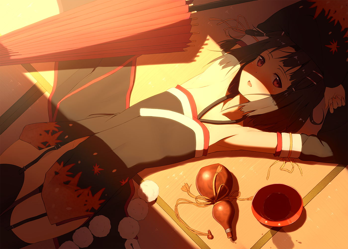 drink, flat_chest, kinta_(distortion), original, sake, stockings, umbrella