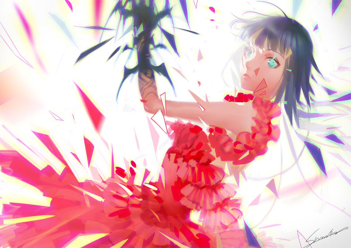 aqua_eyes, black_hair, dress, original, sumiobunnya