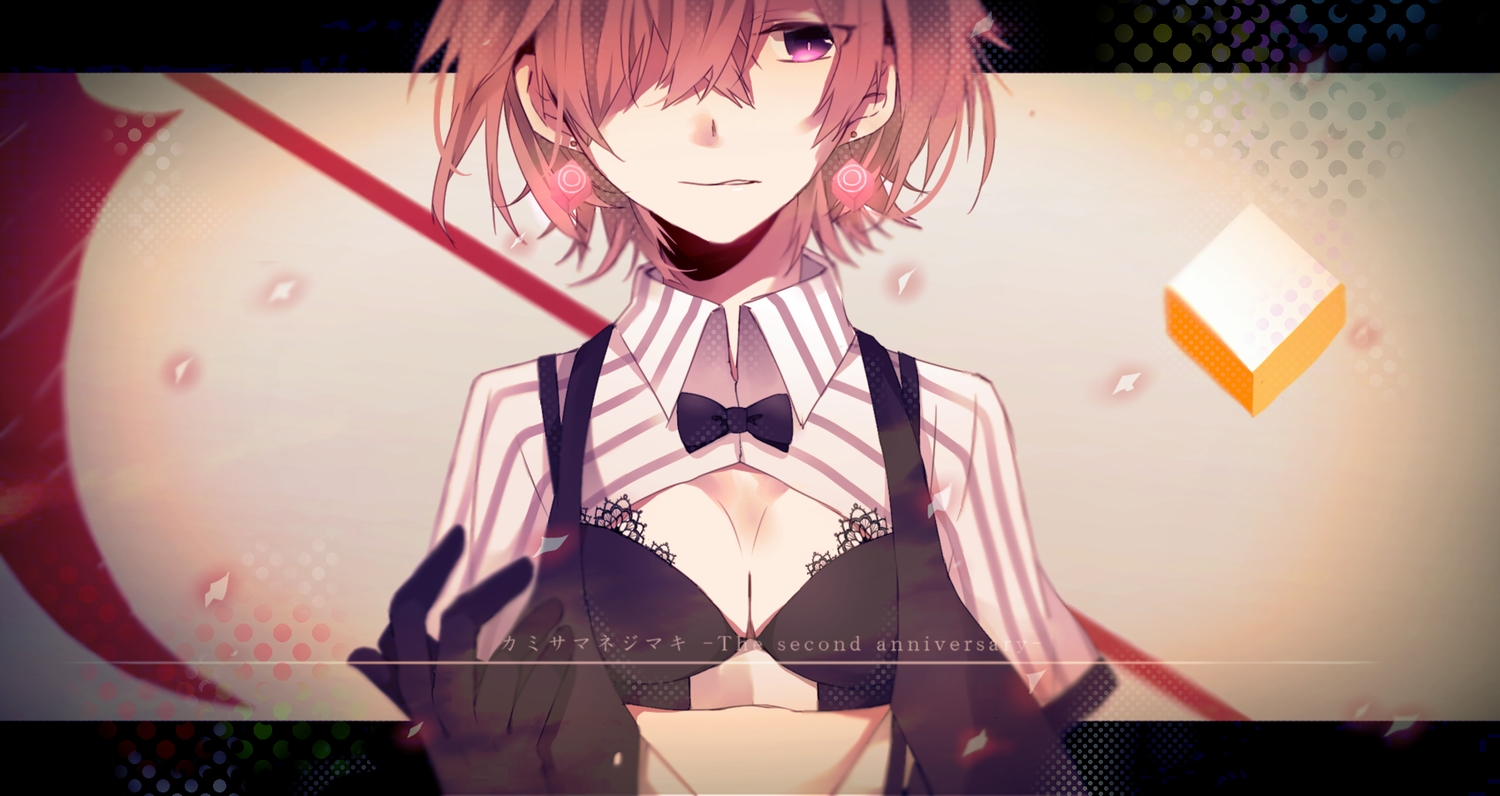 bow, breasts, cleavage, gloves, hachimitsu_honey, short_hair, vocaloid