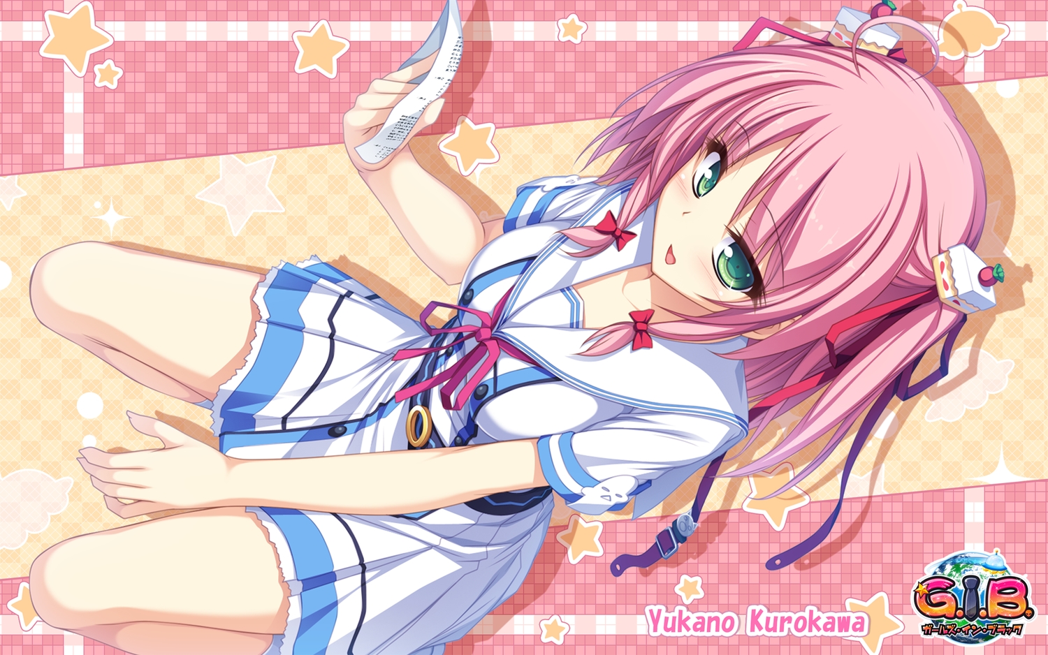 g.i.b._girls_in_black, green_eyes, kurokawa_yukano, pink_hair, school_uniform, tenmaso, twintails, whirlpool