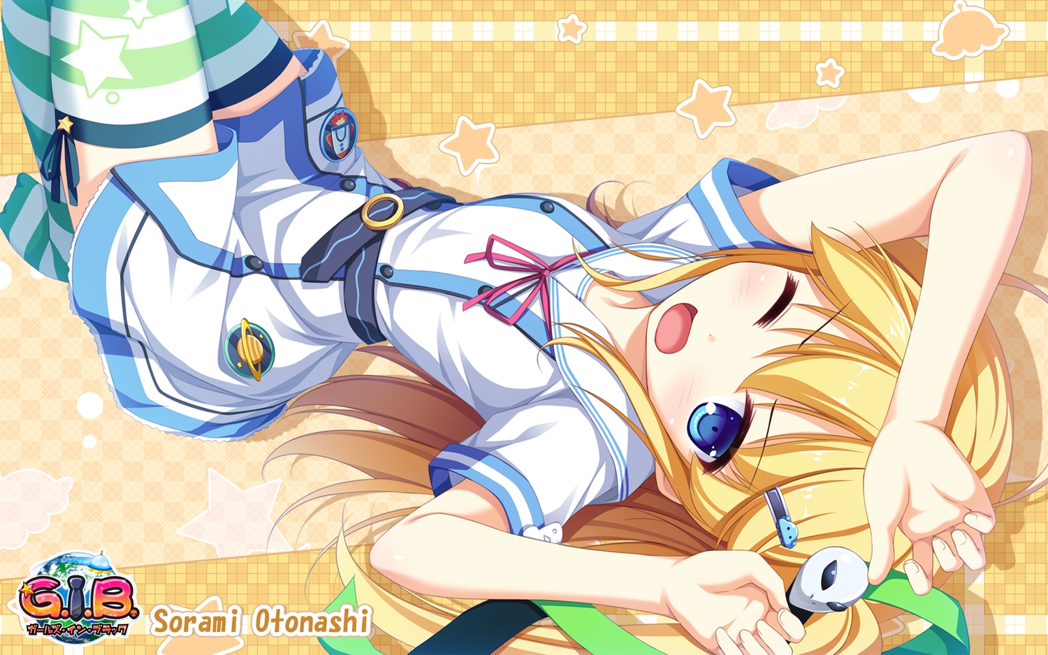 blonde_hair, blue_eyes, g.i.b._girls_in_black, otonashi_sorami, rken, school_uniform, thighhighs, whirlpool, wink