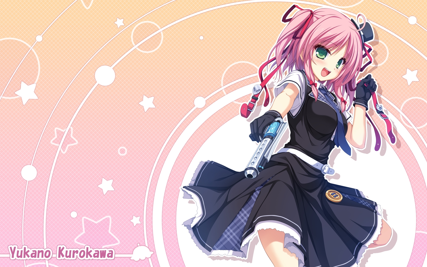 g.i.b._girls_in_black, green_eyes, gun, kurokawa_yukano, pink_hair, tenmaso, twintails, weapon