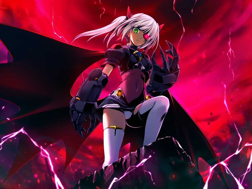 armor, beat_angel_escalayer, fm77, game_cg, green_eyes, onigirikun, panties, skirt, sky, thighhighs, underwear, upskirt, wings