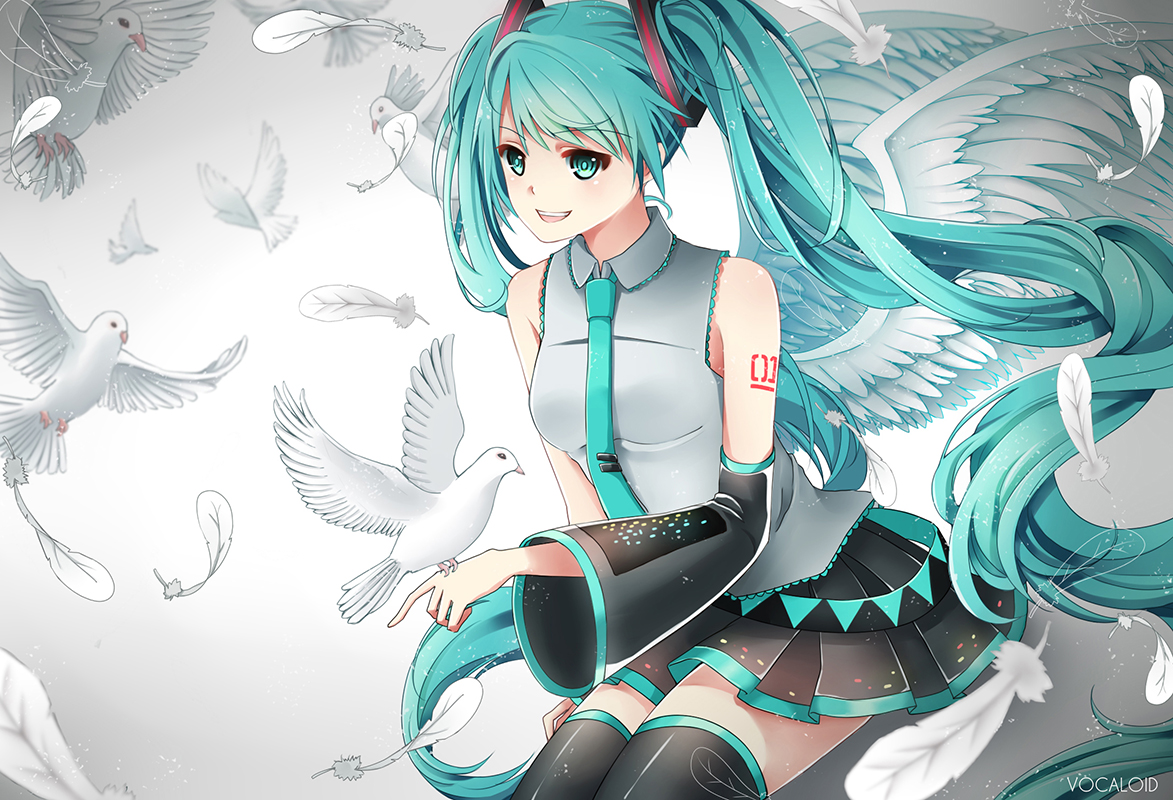 animal, bird, feathers, hatsune_miku, ling_(vivianling), vocaloid, wings