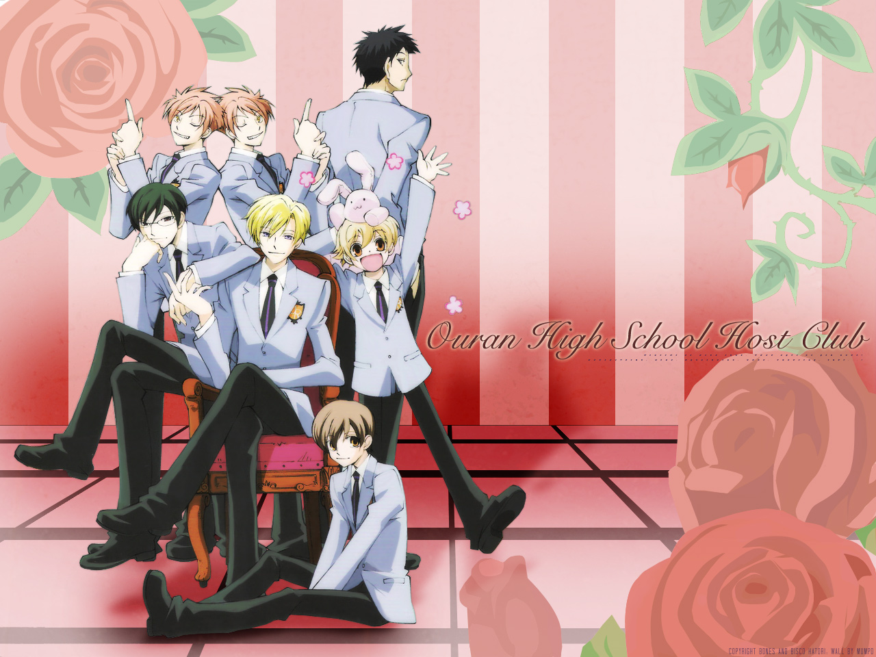 fujioka_haruhi, haninozuka_mitsukuni, hitachiin_hikaru, hitachiin_kaoru, morinozuka_takashi, ootori_kyoya, ouran_koukou_host_club, suou_tamaki