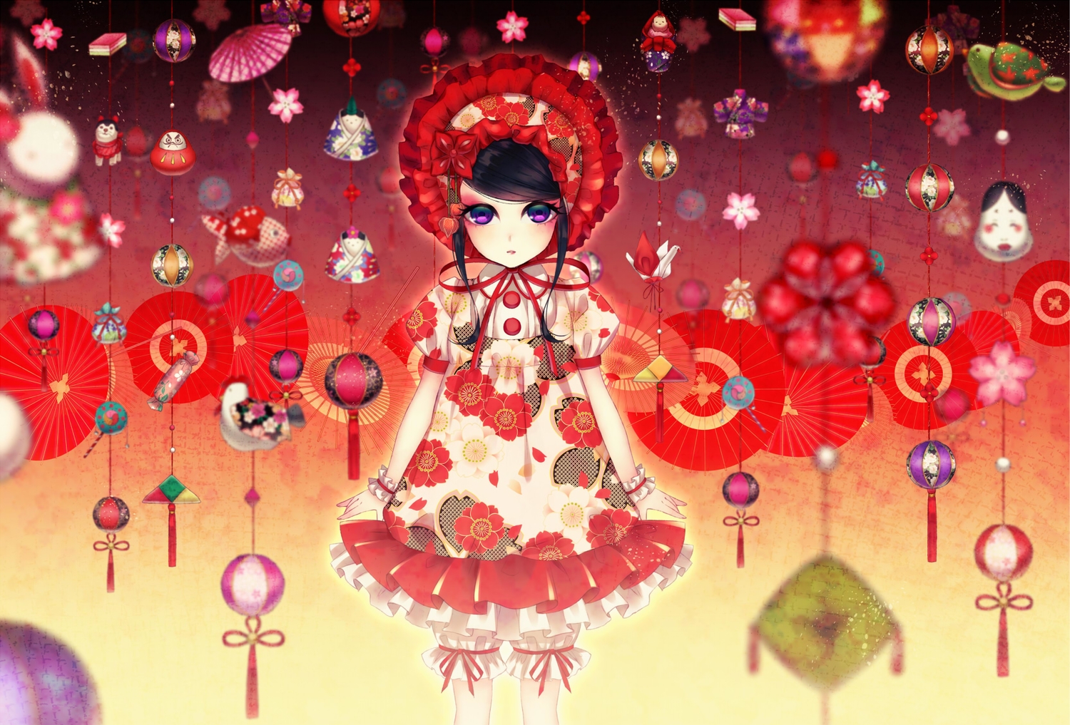 black_hair, doll, dress, lolita_fashion, ohagi_(ymnky), original, wristwear