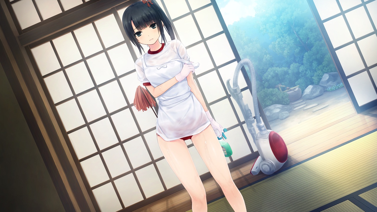 ame_koi, black_eyes, black_hair, coffee-kizoku, game_cg, gym_uniform, isshi_mizuki, noesis, wet