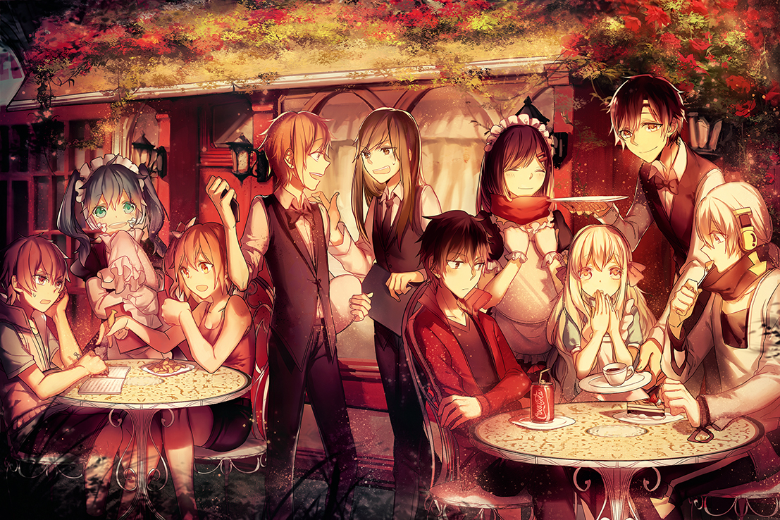 amamiya_hibiya, ene_(kagerou_project), kagerou_project, kano_shuuya, kido_tsubomi, kisaragi_momo, kisaragi_shintaro, konoha_(kagerou_project)