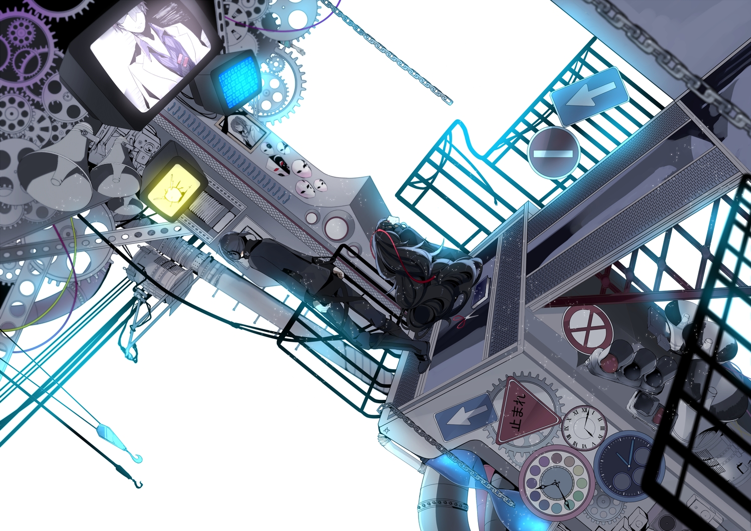 azami_(kagerou_project), black_hair, dark_konoha, headphones, kagerou_project, sennro, tateyama_ayaka, tateyama_kenjirou