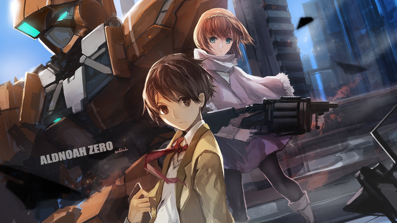 aldnoah.zero, aqua_eyes, asseylum_vers_allusia, boots, brown_eyes, brown_hair, gun, headband