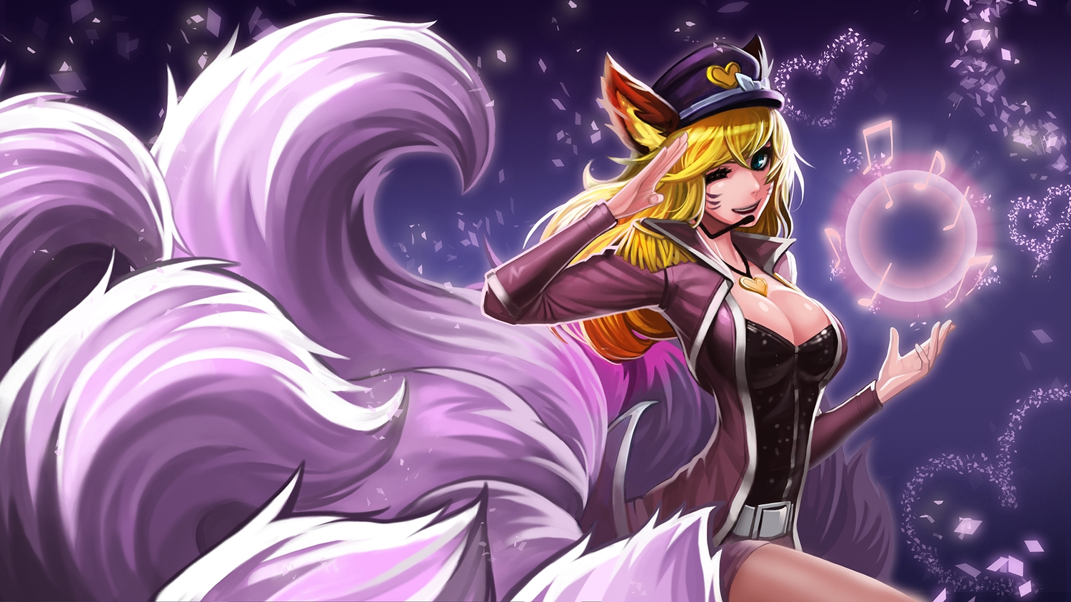 ahri_(league_of_legends), animal_ears, blonde_hair, breasts, cleavage, foxgirl, goomrrat, league_of_legends