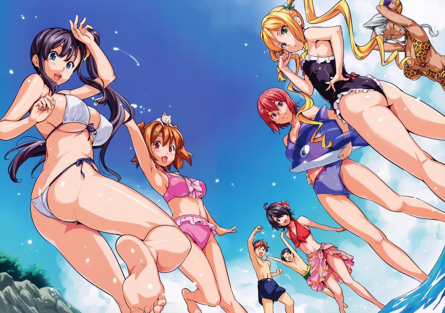akaza_chacha, amaya_haruko, ass, bikini, himegami_kodama, kushiya_inaho, maken-ki!, satou_kimi, scan, shinatsu_azuki, swimsuit, takeda_hiromitsu, water