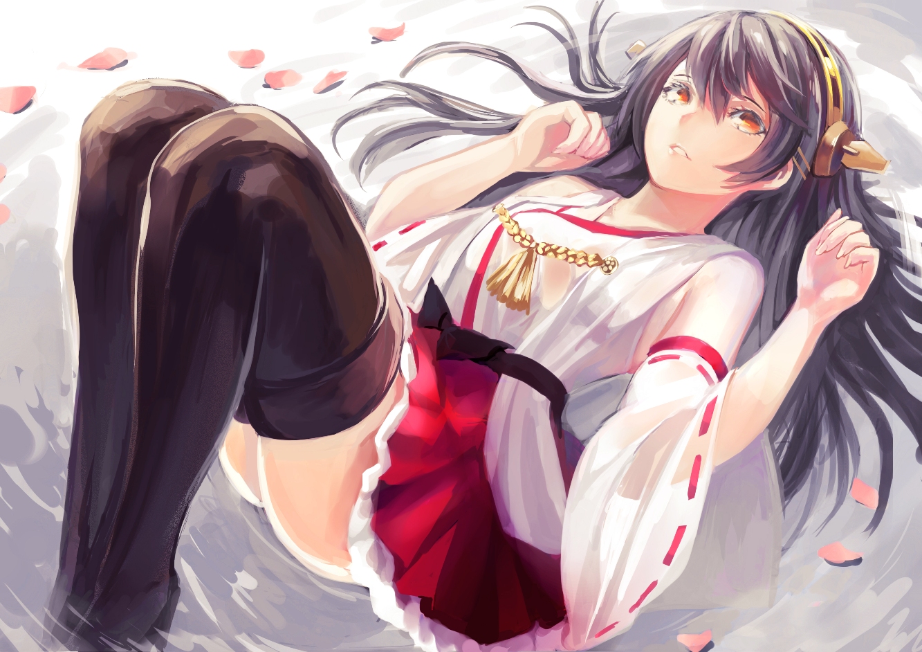 anthropomorphism, brown_eyes, brown_hair, devildogs, haruna_(kancolle), headband, japanese_clothes, kantai_collection