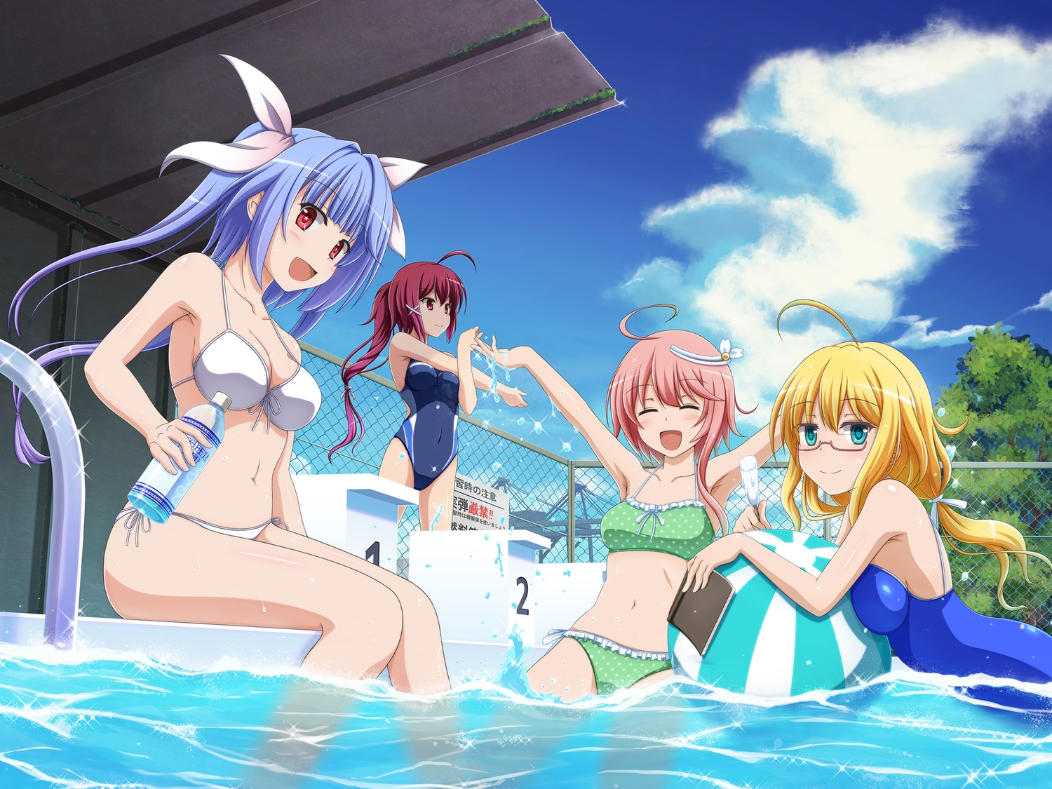 anthropomorphism, bikini, breasts, cleavage, drink, group, i-168_(kancolle), i-19_(kancolle)