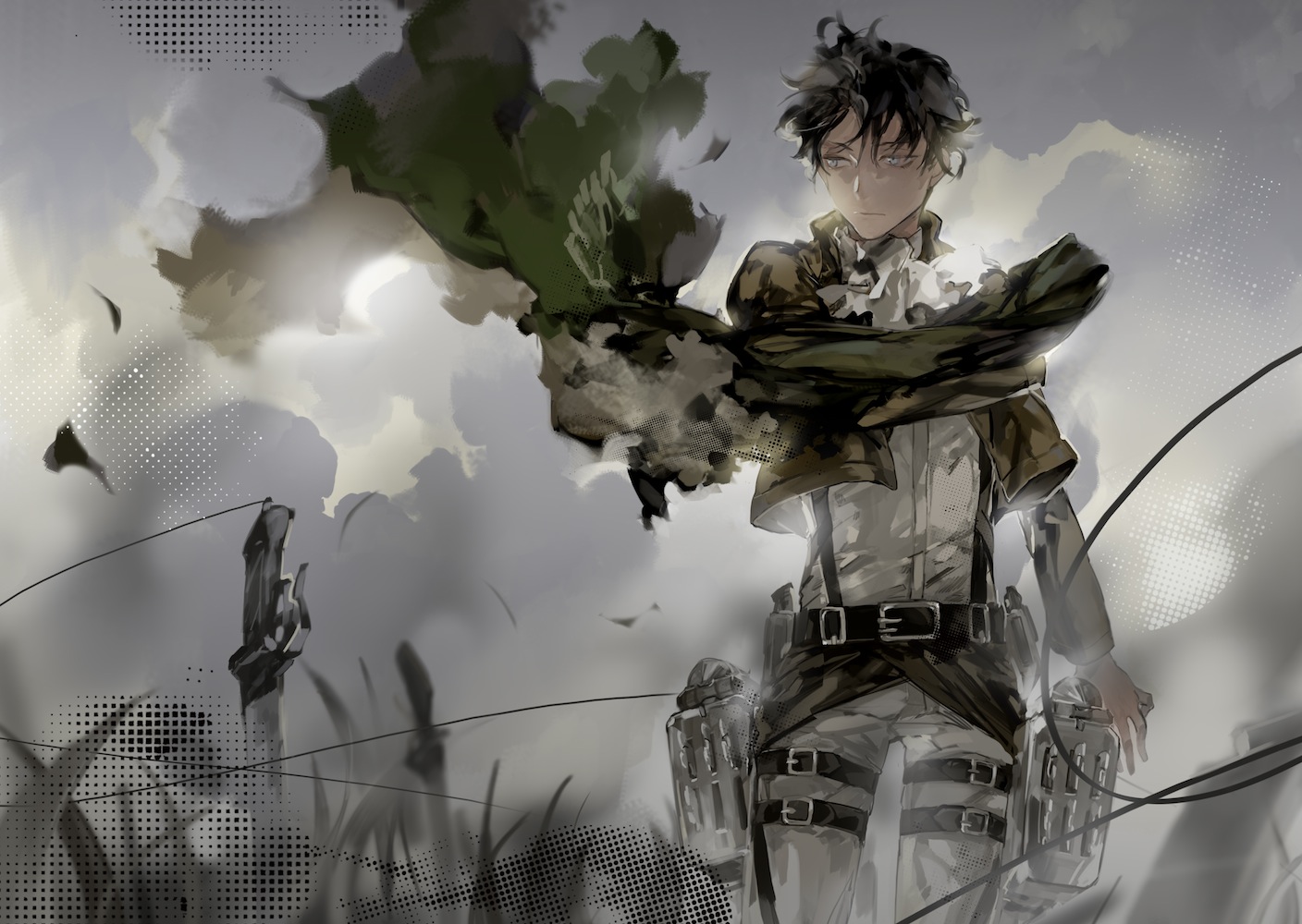 all_male, black_hair, cape, levi_ackerman, male, noir_(ibaraki), shingeki_no_kyojin, short_hair