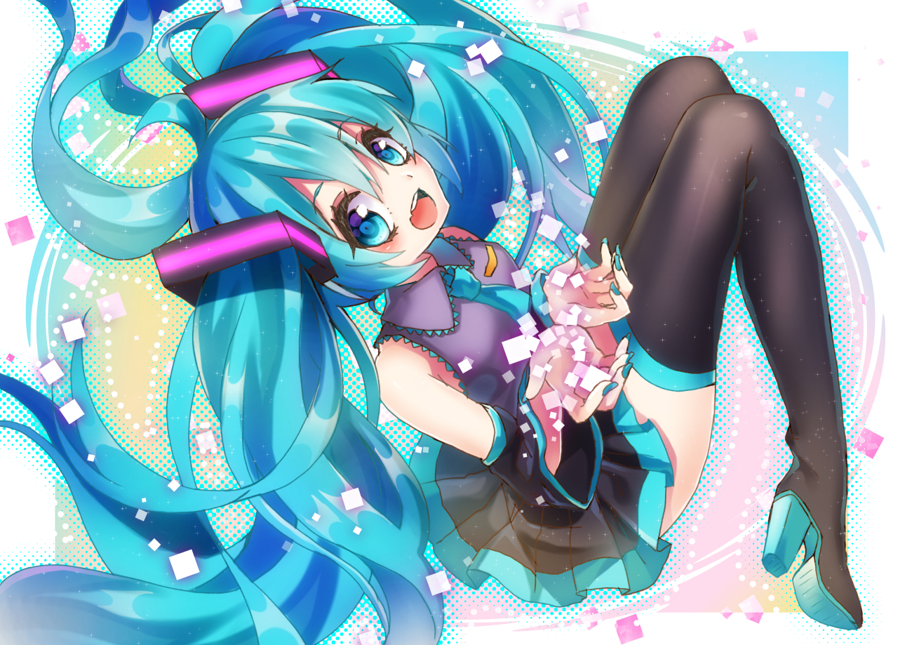blue_eyes, blue_hair, hatsune_miku, kyouda_suzuka, long_hair, skirt, thighhighs, twintails