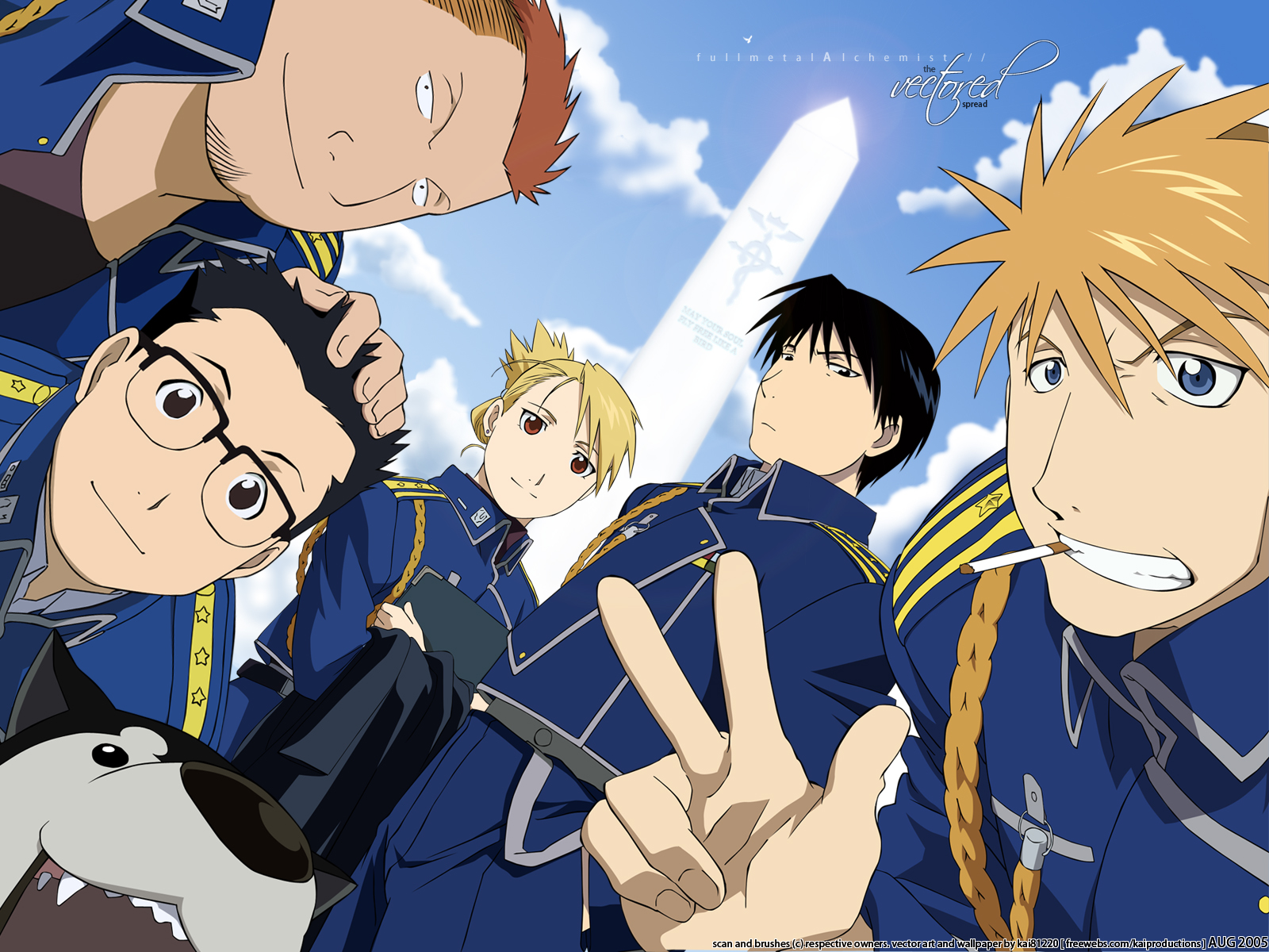 animal, black_hayate, dog, fullmetal_alchemist, glasses, heymans_breda, jean_havoc, kain_fuery