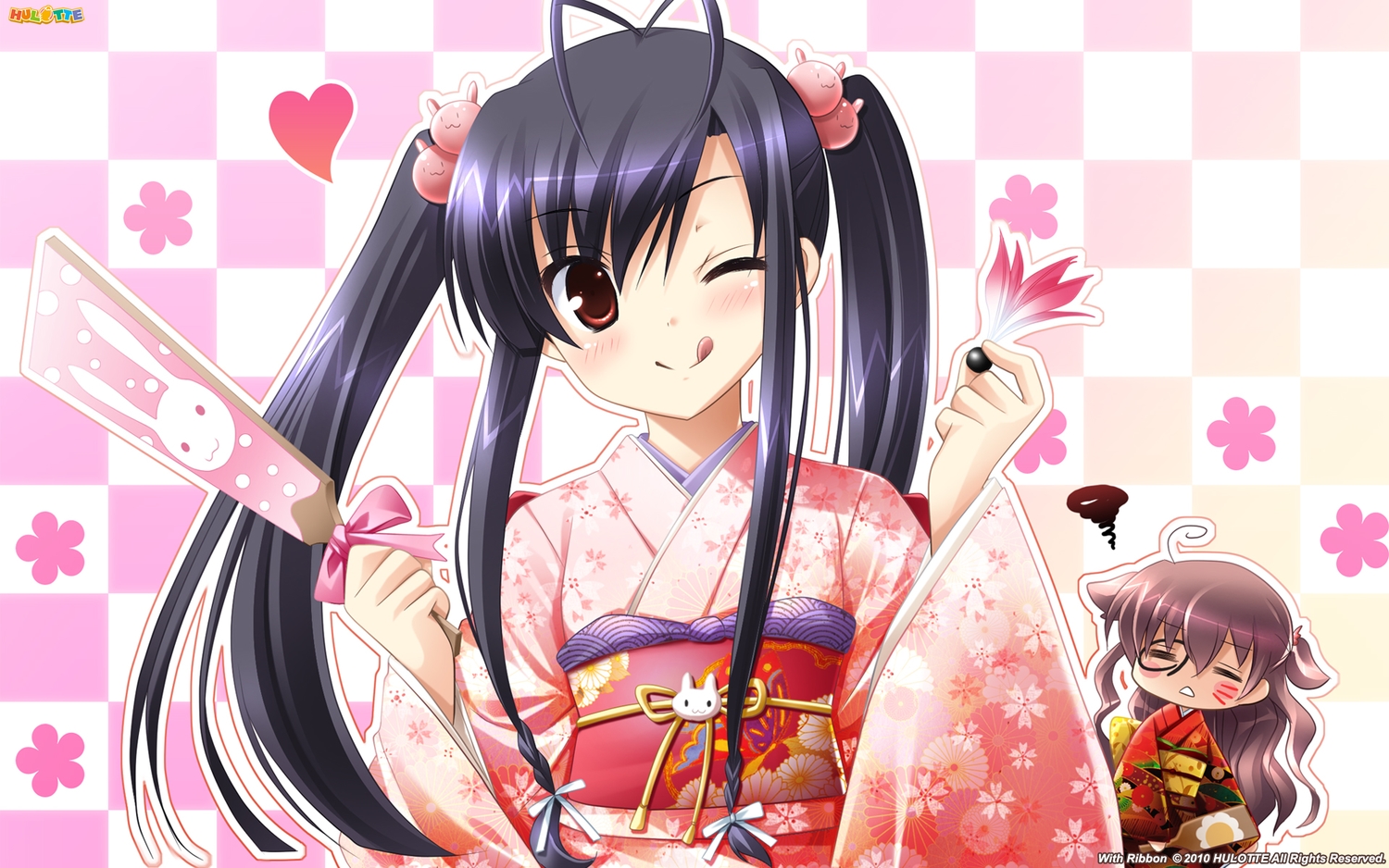 black_hair, chibi, haruka_hinata, hosaka_hina, hulotte, ikegami_akane, japanese_clothes, kimono