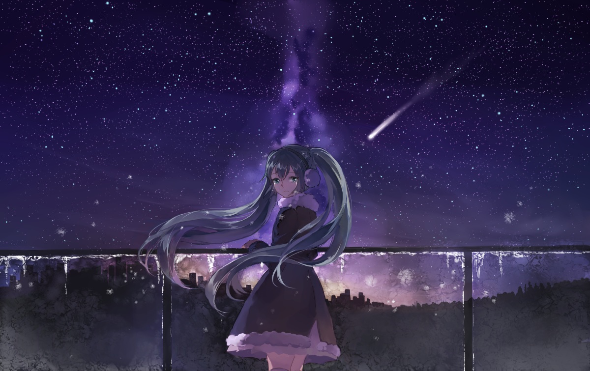 hatsune_miku, night, stars, tears, twintails, vane_(zaguosuibing), vocaloid
