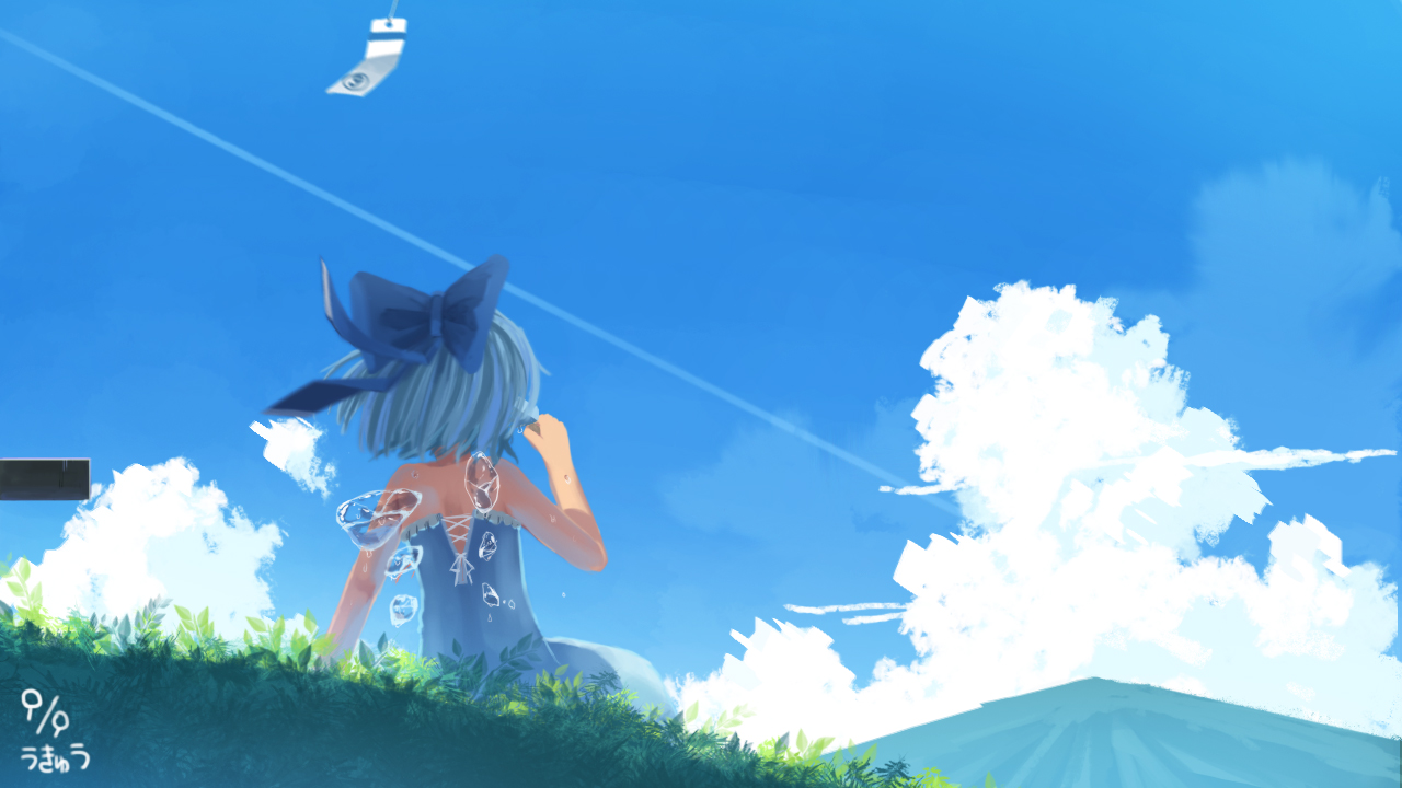 cirno, clouds, fairy, ha_ru, sky, touhou, wings