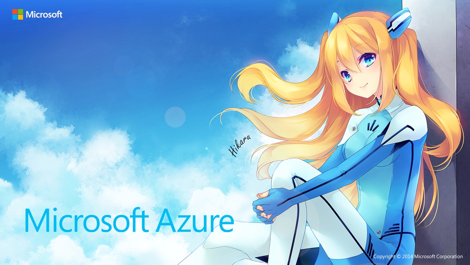 aqua_eyes, azure_(microsoft), blonde_hair, bodysuit, clouds, logo, long_hair, microsoft