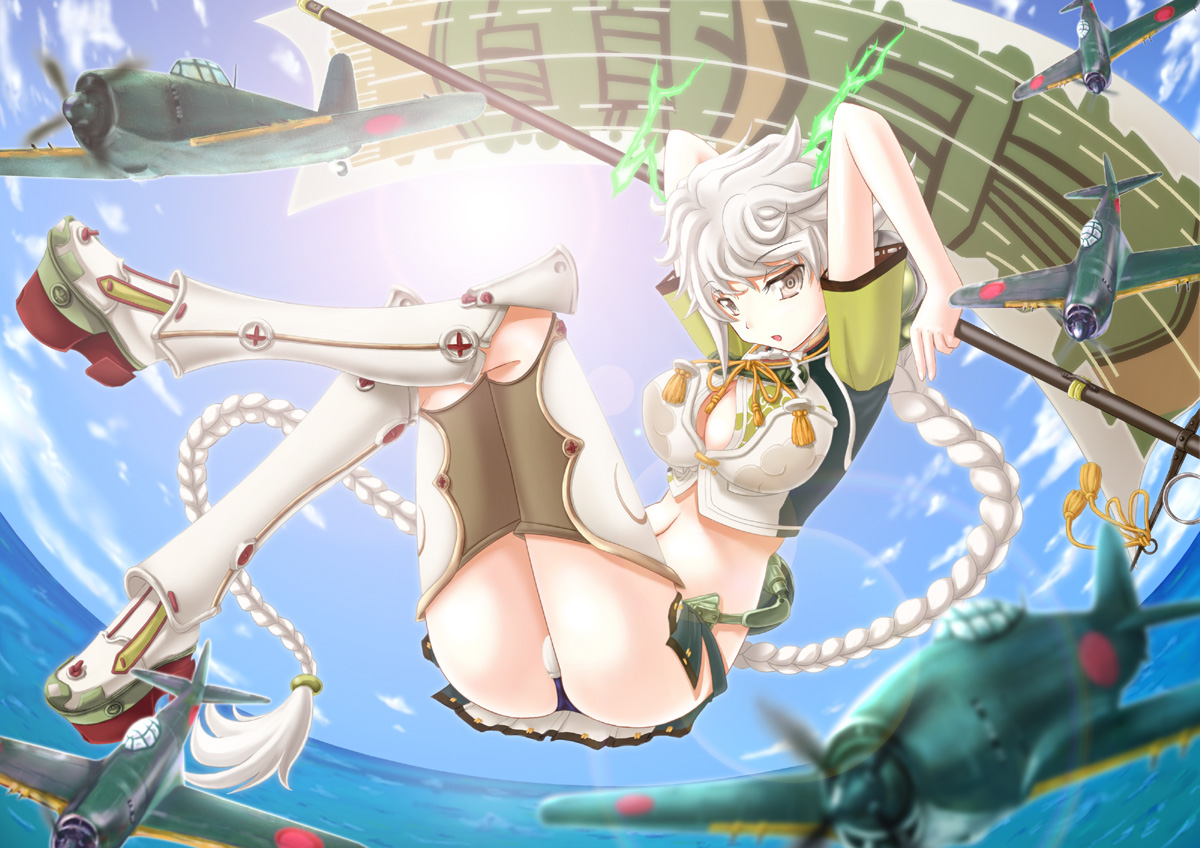 aircraft, anthropomorphism, brown_eyes, equipments_fairy_(kancolle), kantai_collection, panties, short_hair, underwear