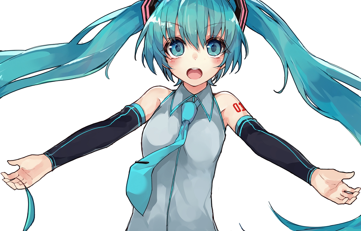 aqua_eyes, aqua_hair, blush, hatsune_miku, kou_mashiro, long_hair, tattoo, tie