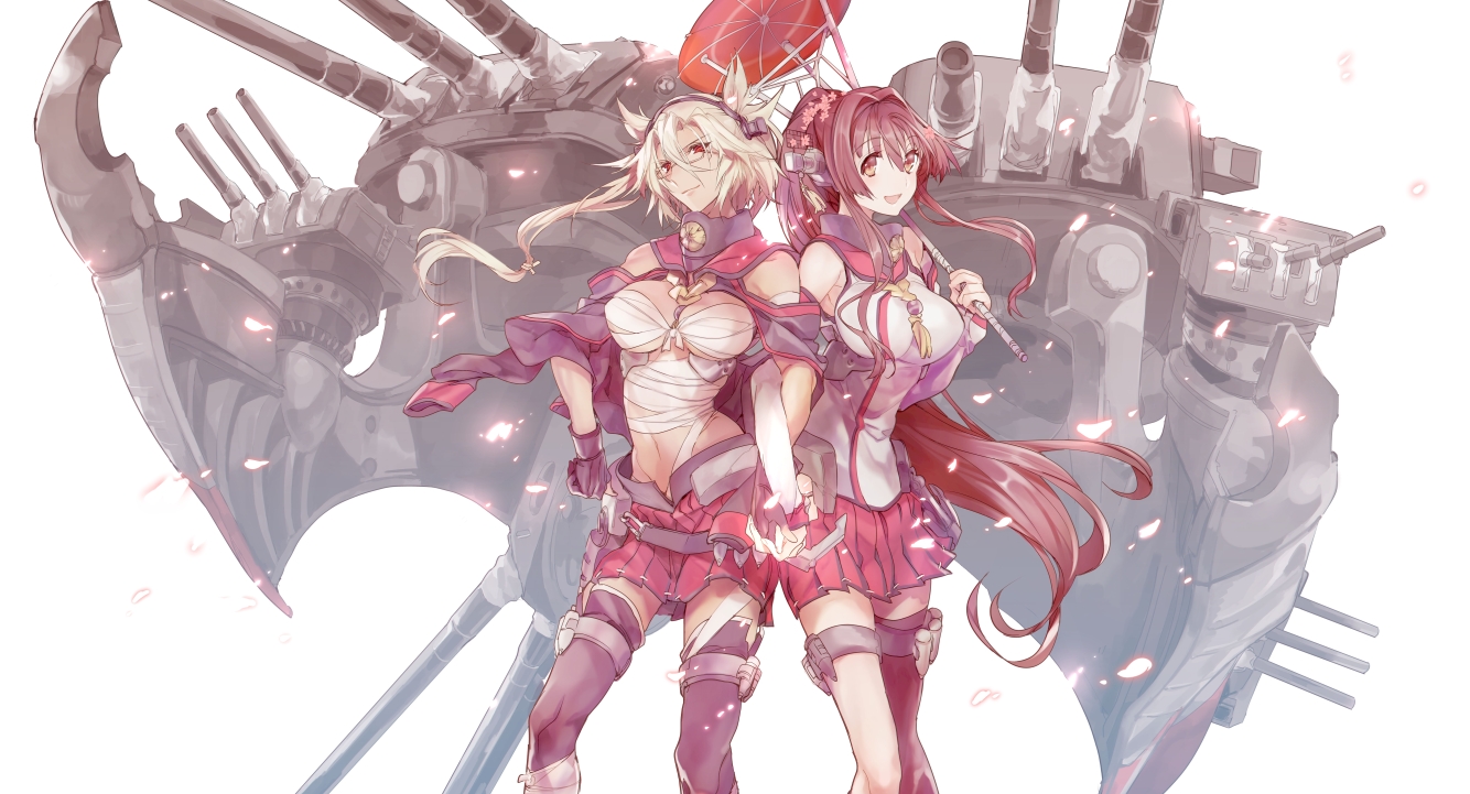 2girls, aliasing, anthropomorphism, hattori_masahiko, kantai_collection, musashi_(kancolle), sarashi, tagme, underwear, yamato_(kancolle)