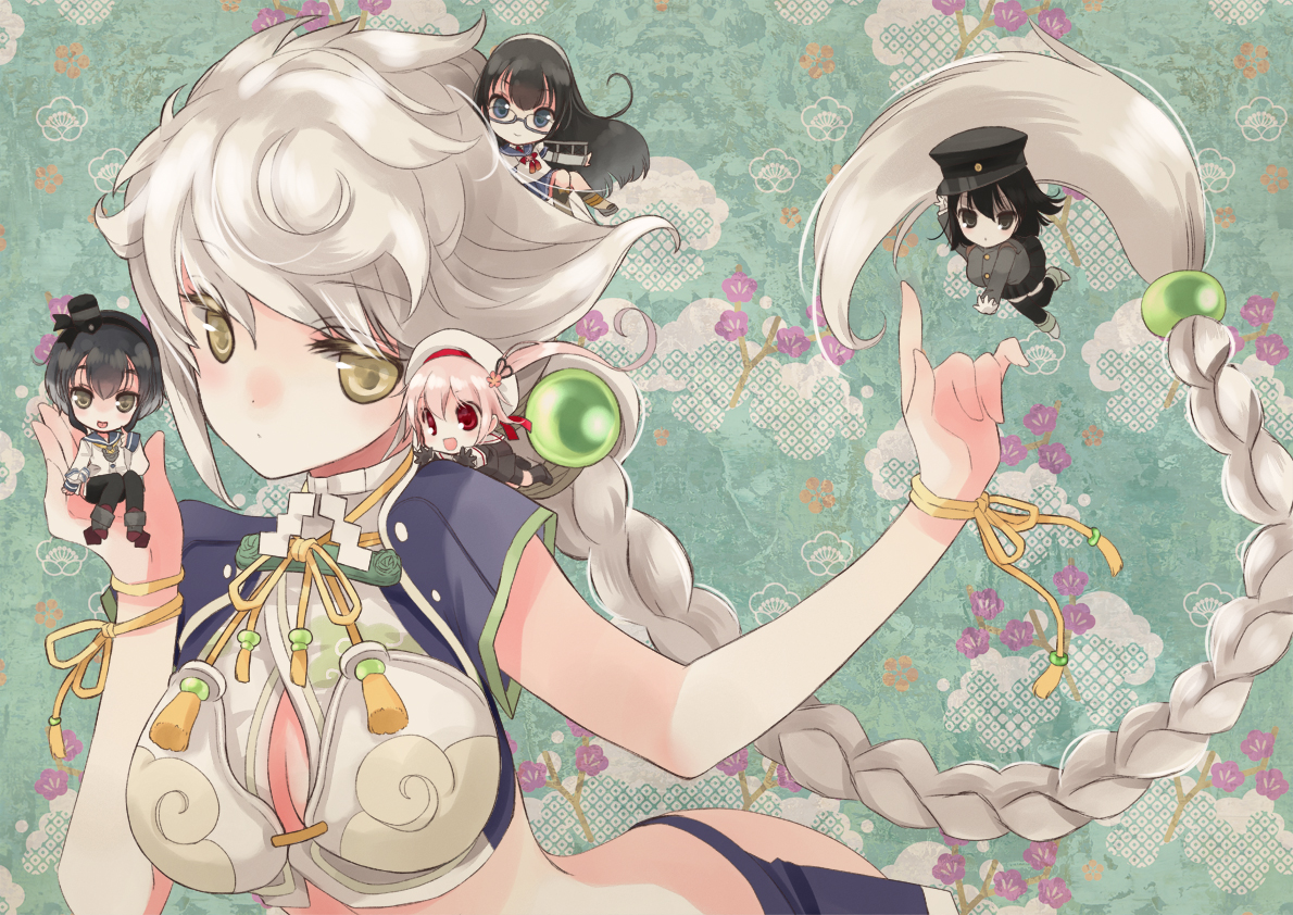 akitsumaru_(kancolle), anthropomorphism, chibi, group, harusame_(kancolle), hato_rami, kantai_collection, ooyodo_(kancolle), tokitsukaze_(kancolle), unryuu_(kancolle)