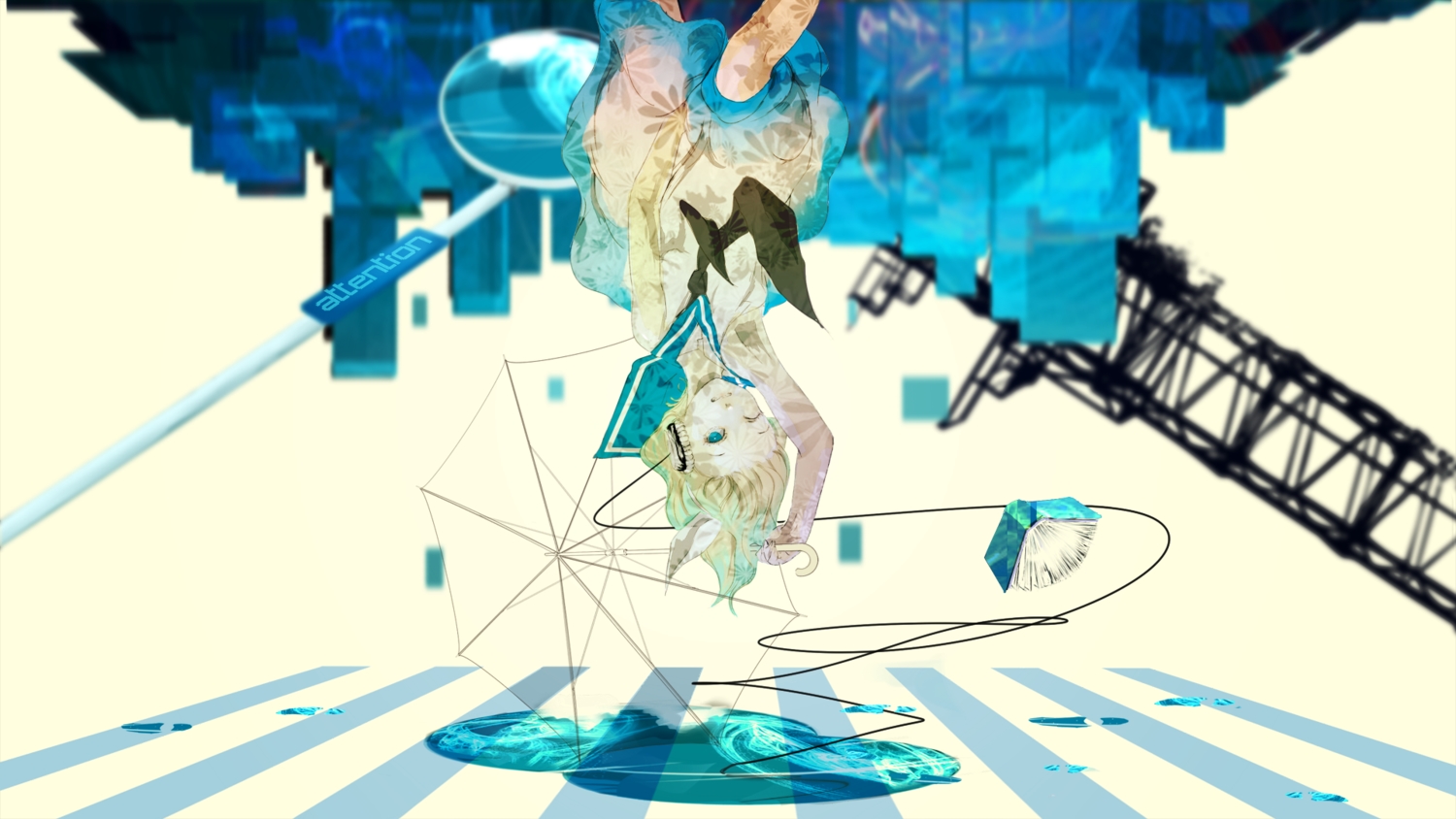 book, headphones, kagamine_rin, nine_(plantroom9), umbrella, vocaloid