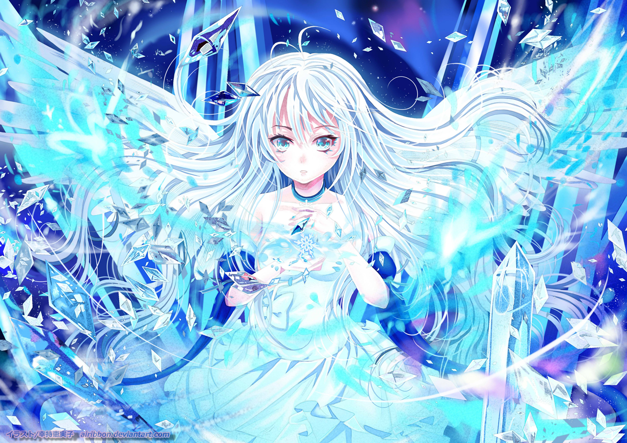angel, blue_eyes, dress, k_(artist), long_hair, original, white_hair, wings