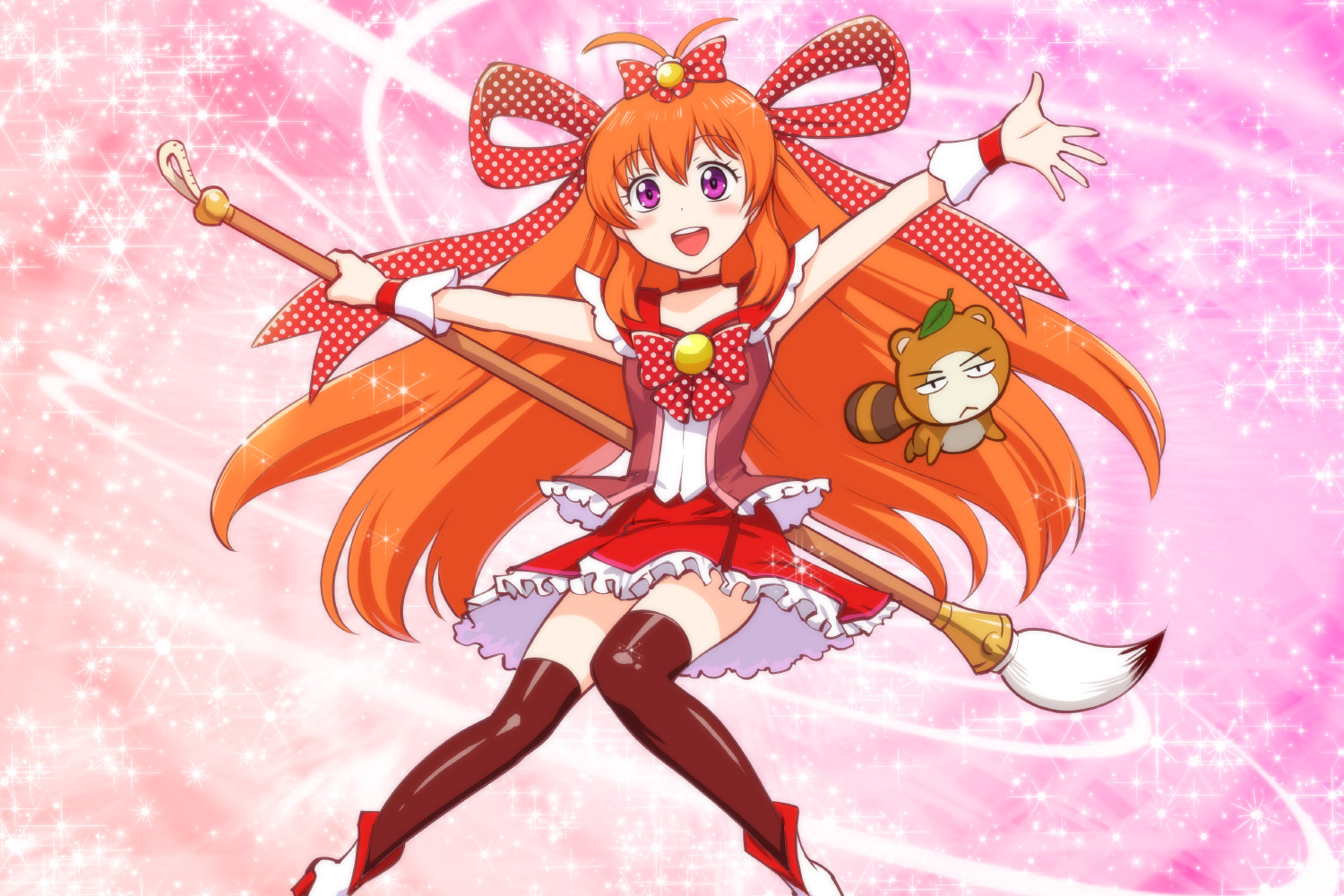 blush, cosplay, crossover, gekkan_shoujo_nozaki-kun, long_hair, orange_hair, precure, purple_eyes