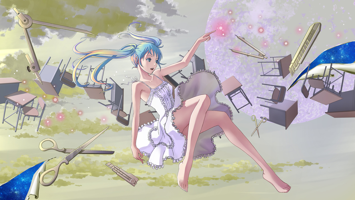 aqua_eyes, aqua_hair, dress, hatsune_miku, long_hair, suishougensou, twintails, vocaloid