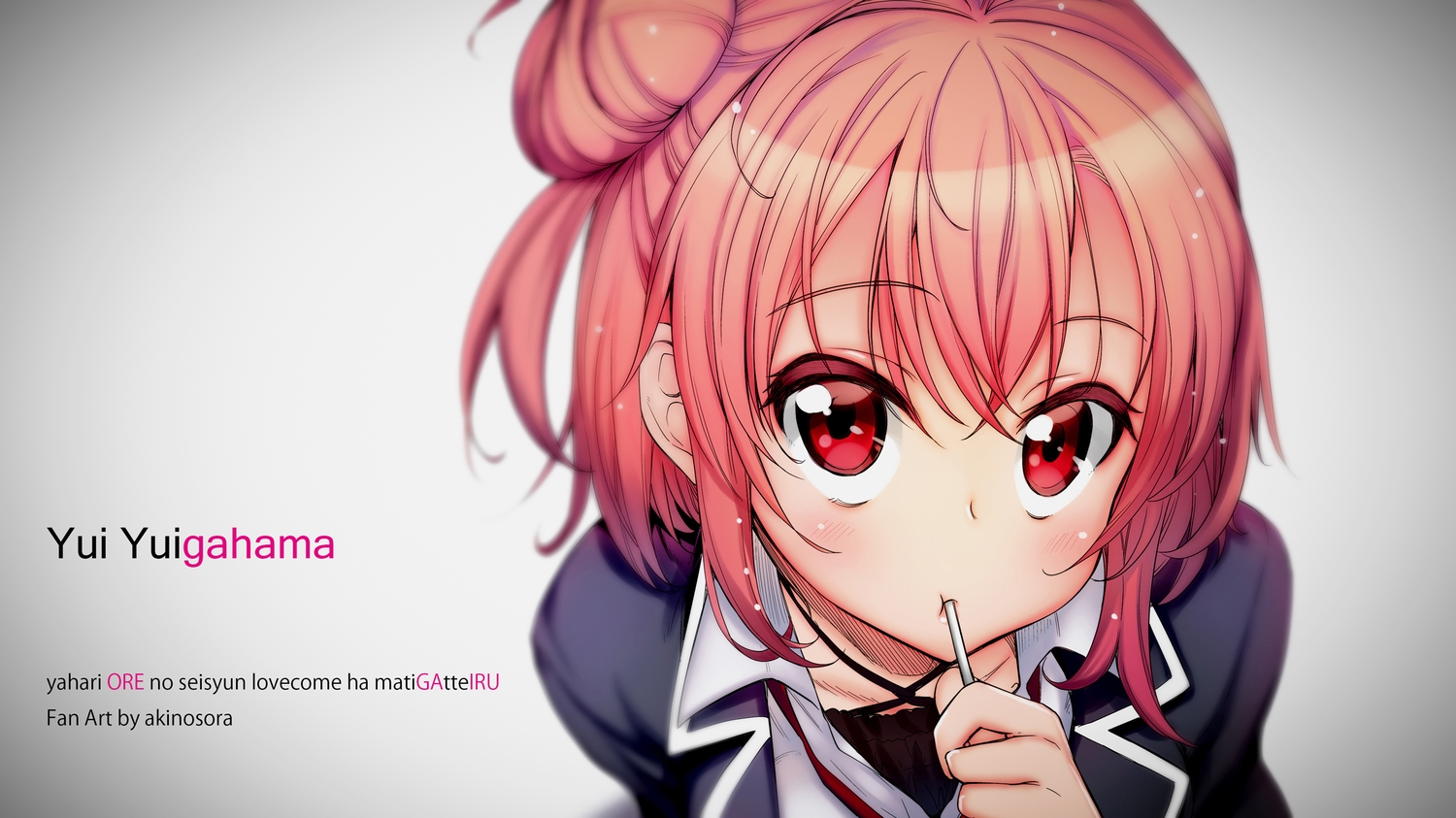 akino_sora, pink_hair, popsicle, red_eyes, short_hair, yahari_ore_no_seishun_love_come_wa_machigatteiru., yuigahama_yui