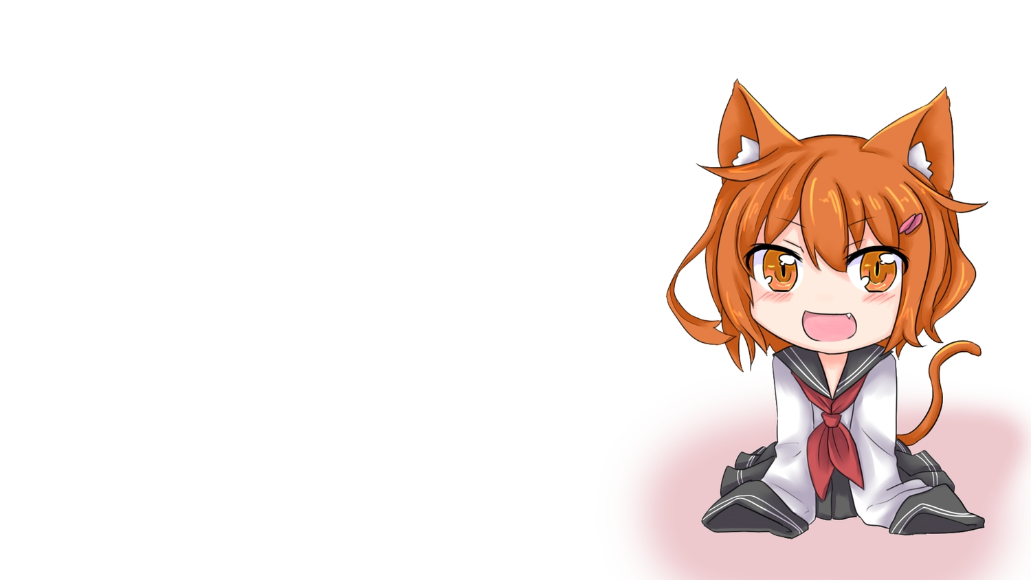 animal_ears, anthropomorphism, brown_eyes, brown_hair, catgirl, chibi, fang, ikazuchi_(kancolle)