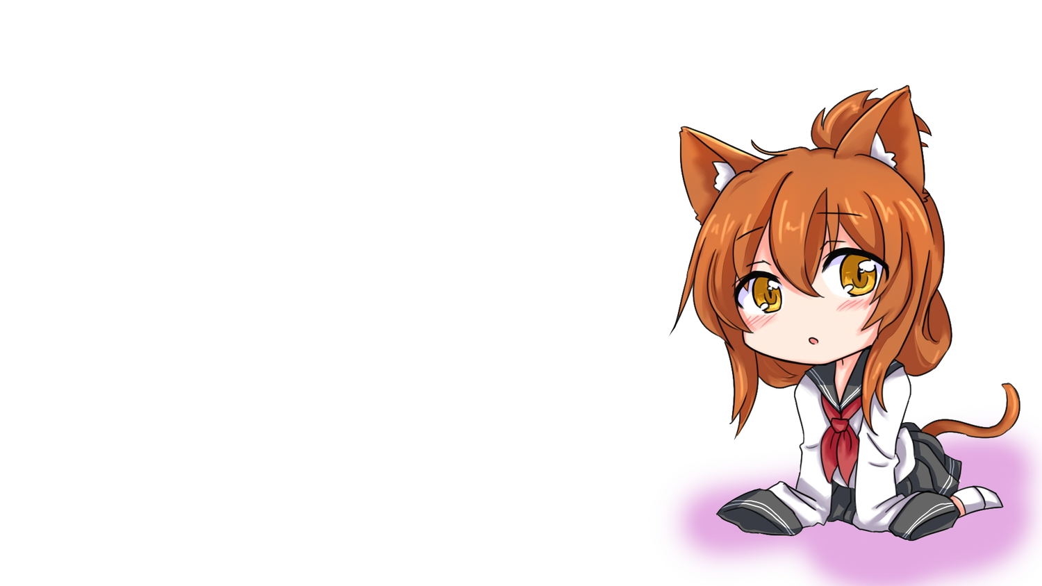 animal_ears, anthropomorphism, brown_eyes, brown_hair, catgirl, chibi, inazuma_(kancolle), kantai_collection